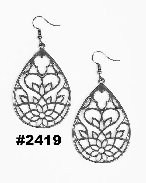 Lovely Lotus ~ Black Earrings