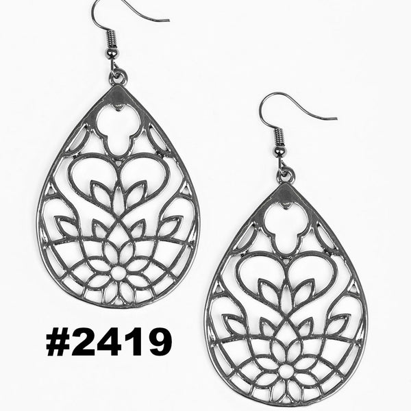 Lovely Lotus ~ Black Earrings