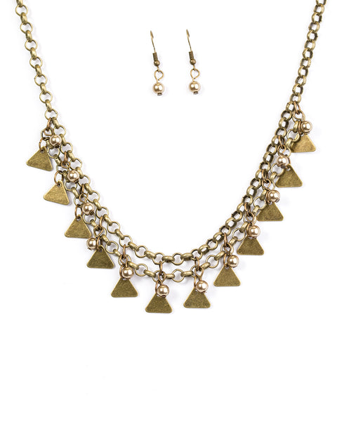 Pretty In Pyramids ~ Brass Necklace