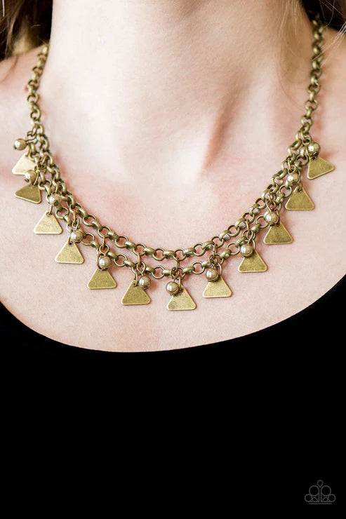 Pretty In Pyramids ~ Brass Necklace