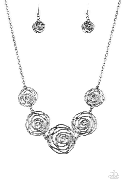 Rosy Rosette ~ Black Necklace