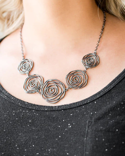 Rosy Rosette ~ Black Necklace