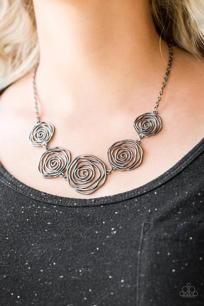 Rosy Rosette ~ Black Necklace