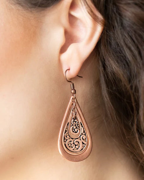 Teardrop Tourist ~ Copper Earrings