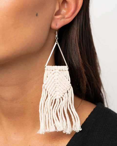 Macrame Jungle ~ White Earrings