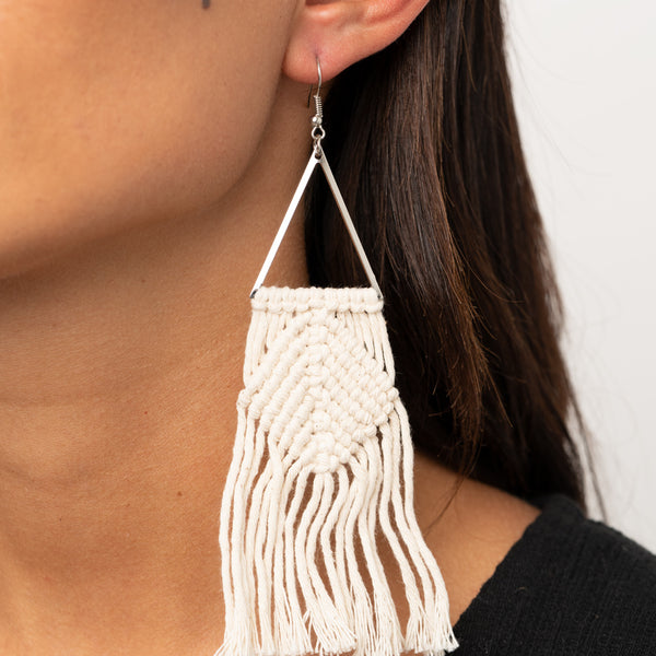 Macrame Jungle ~ White Earrings