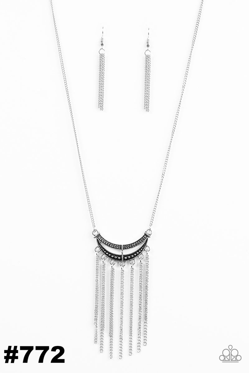 Mayan Moon ~ Silver Long Necklace