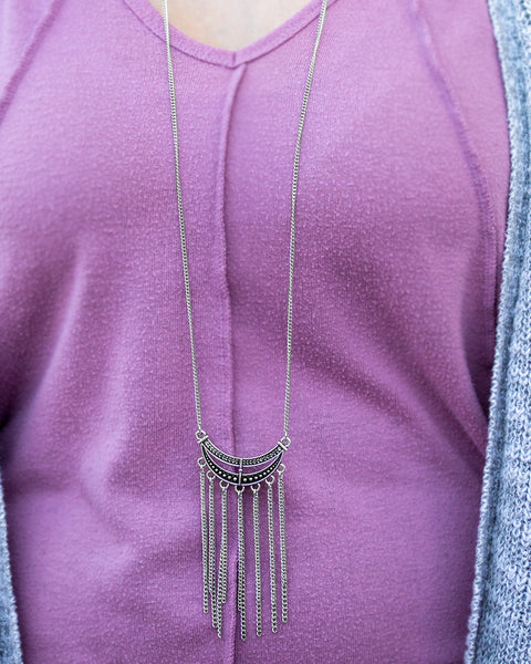 Mayan Moon ~ Silver Long Necklace