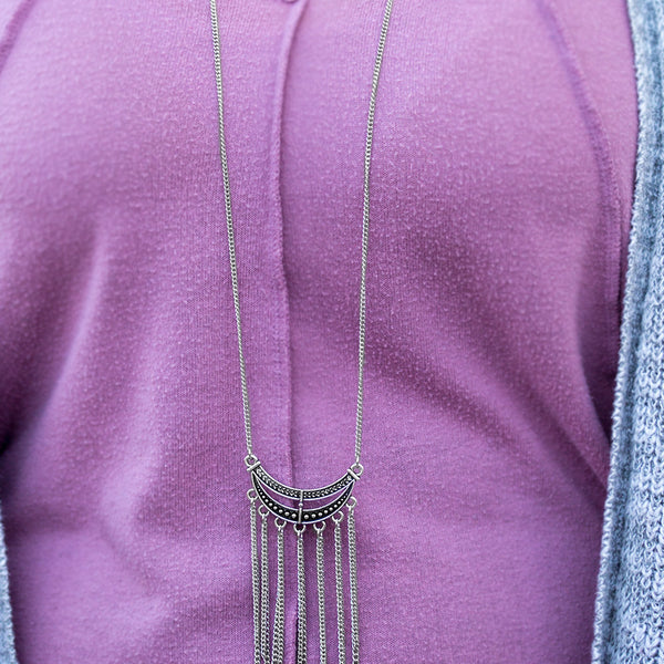 Mayan Moon ~ Silver Long Necklace