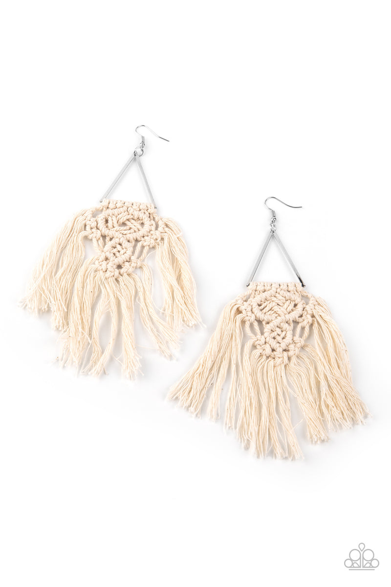 Modern Day Macrame ~ White Earrings
