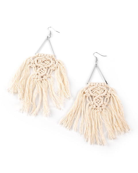 Modern Day Macrame ~ White Earrings