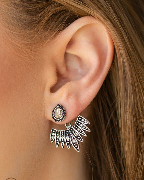 Wing Fling ~ White Earring